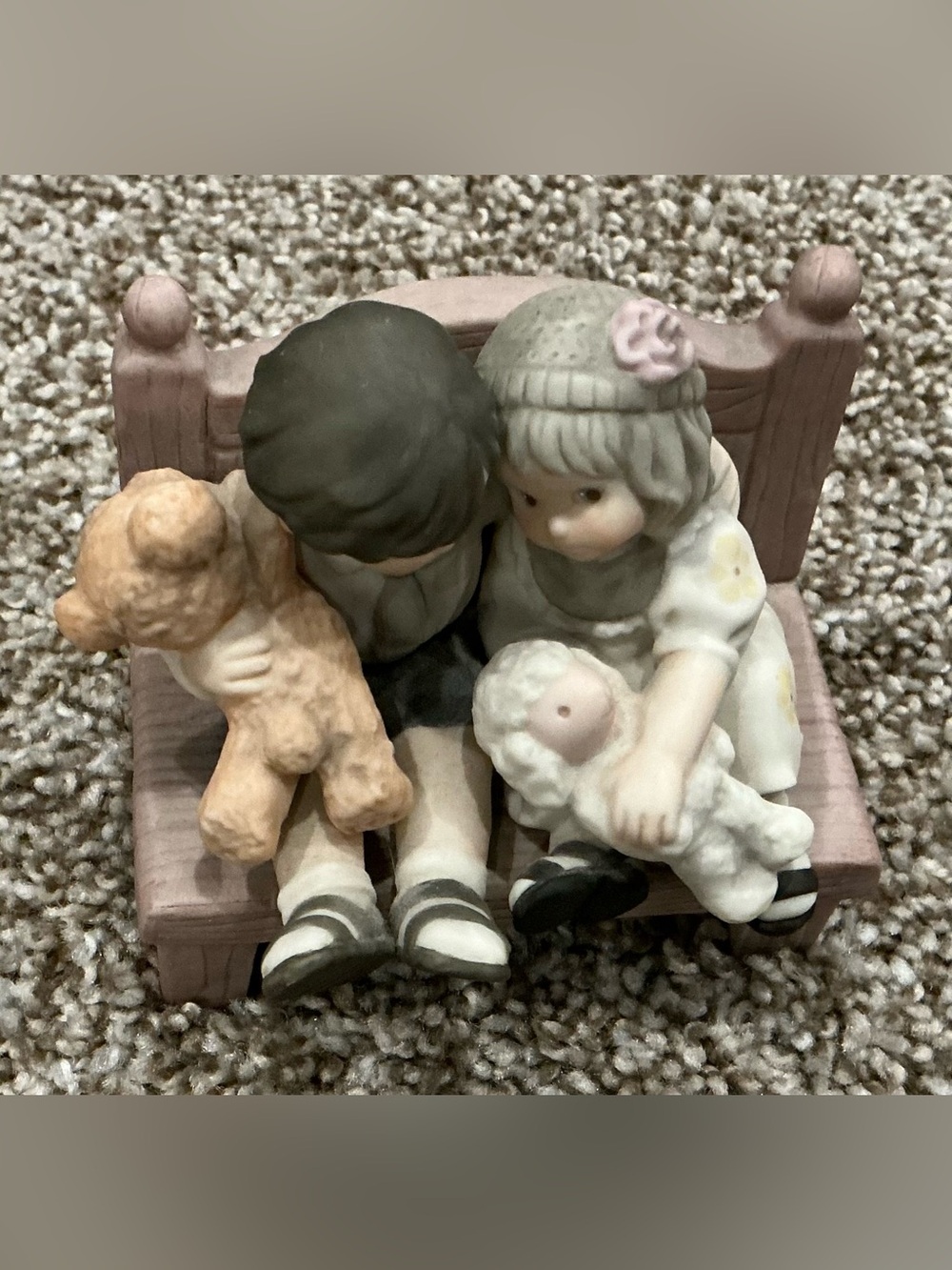 Kim Anderson - Bench Girl and Boy with Teddy - Soft Pastel